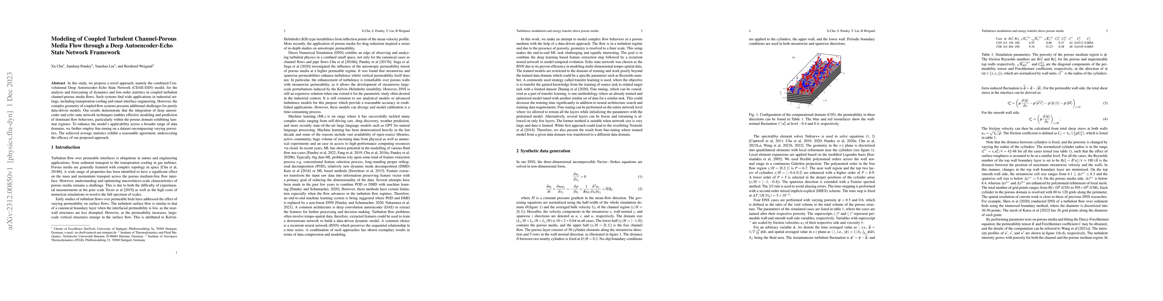 Thumbnail for Modeling of Coupled Turbulent Channel Porous Media Flow through a Deep
  Autoencoder Echo State Network Framework
