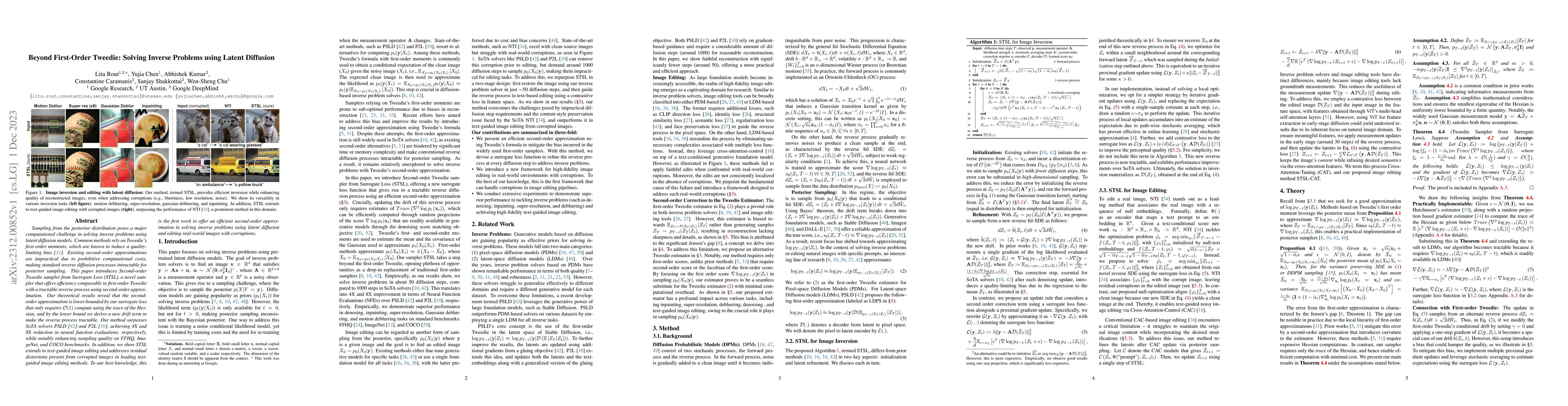 Thumbnail for Beyond First-Order Tweedie: Solving Inverse Problems using Latent
  Diffusion