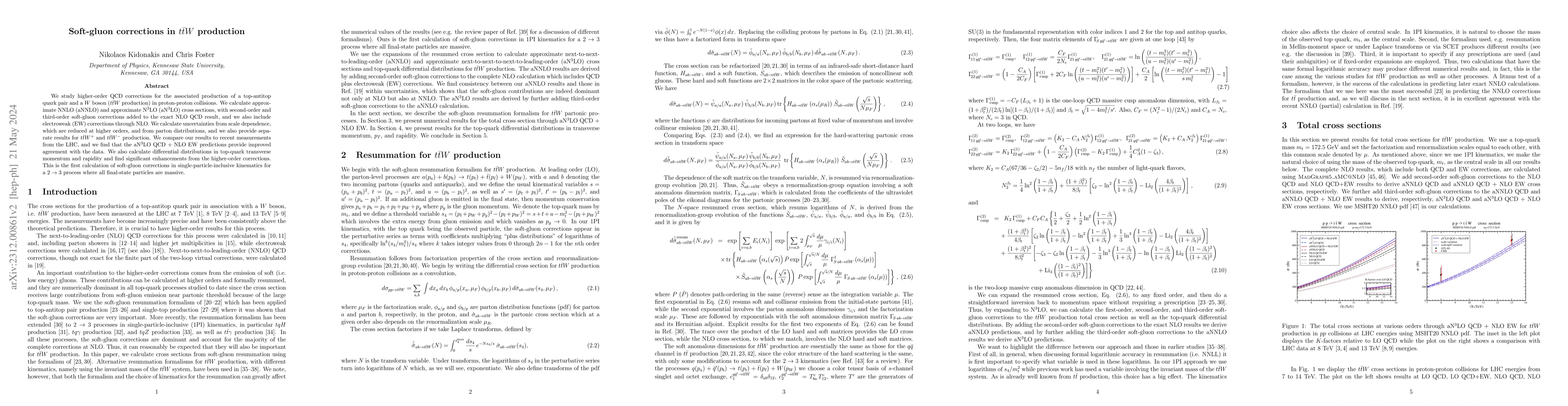 Thumbnail for Soft-gluon corrections in $t{\bar t}W$ production