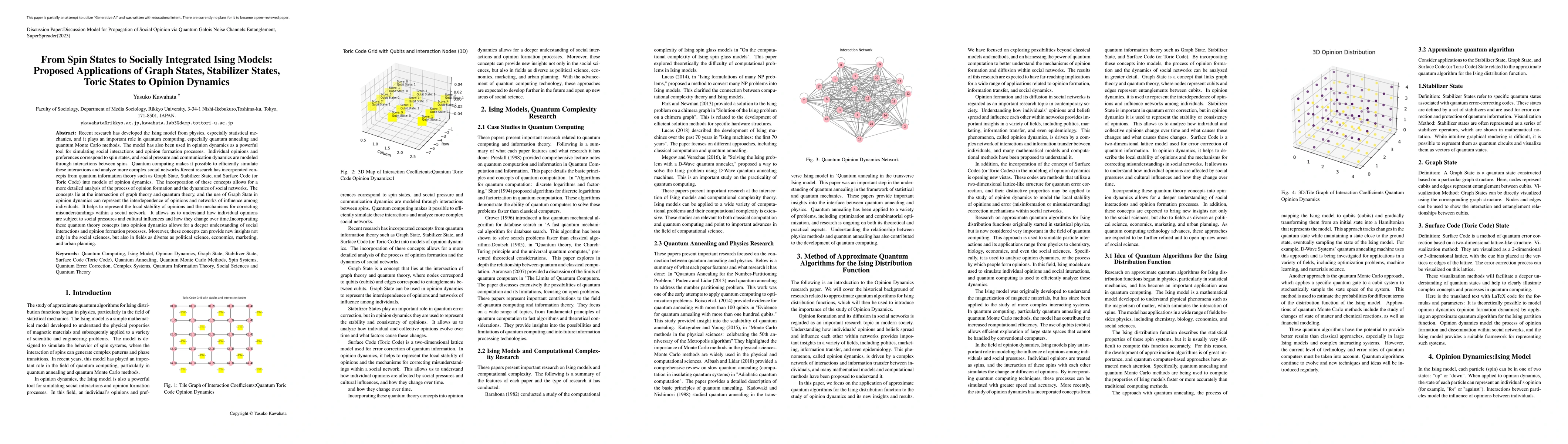 Thumbnail for From Spin States to Socially Integrated Ising Models: Proposed
  Applications of Graph States, Stabilizer States, Toric States to Opinion
  Dynamics