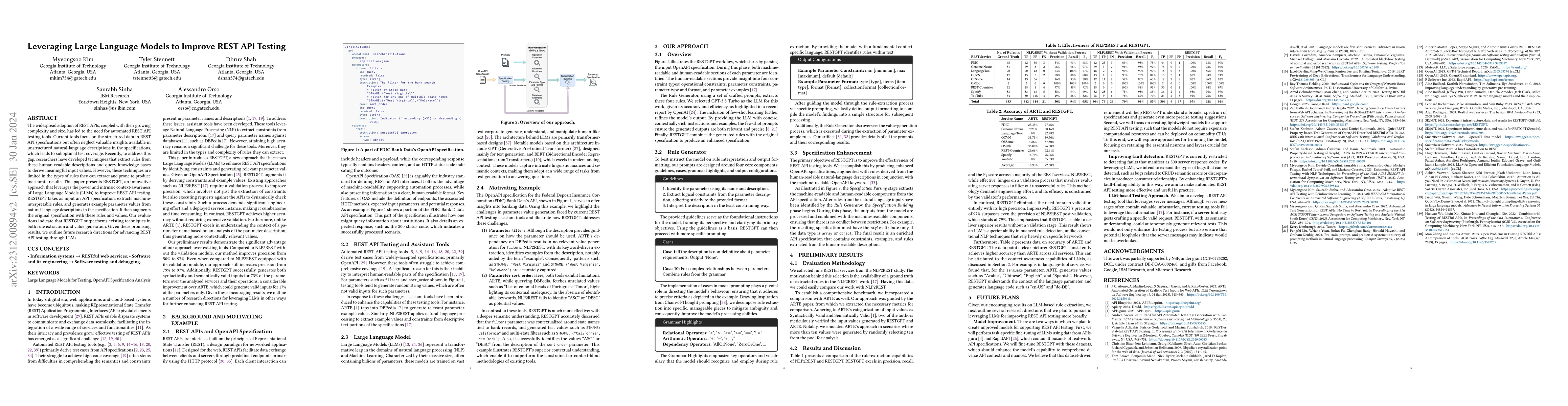 Thumbnail for Leveraging Large Language Models to Improve REST API Testing