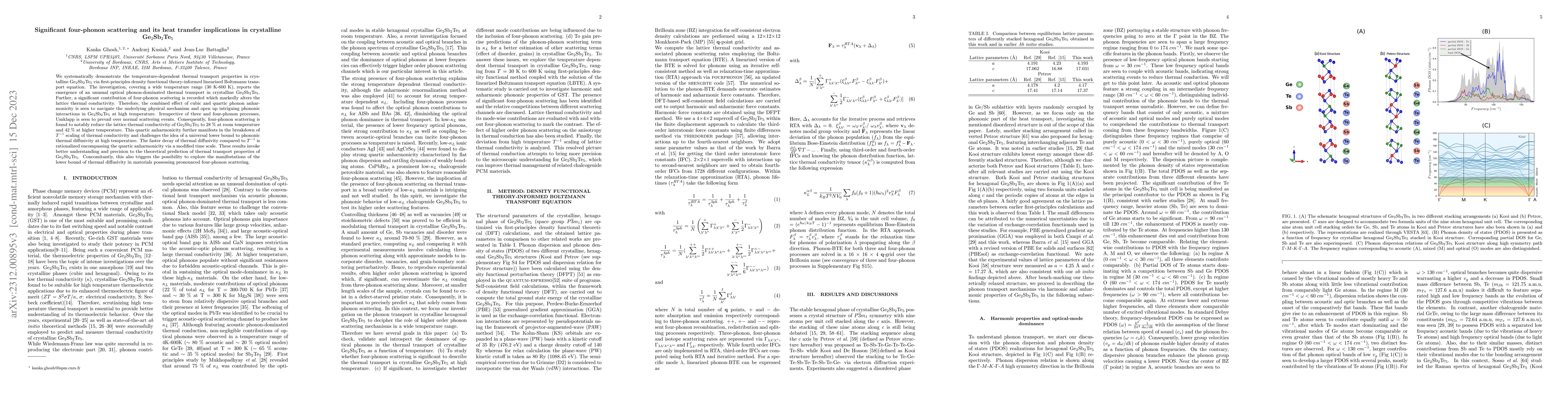 Thumbnail for Significant four-phonon scattering and its heat transfer implications in
  crystalline Ge$_2$Sb$_2$Te$_5$