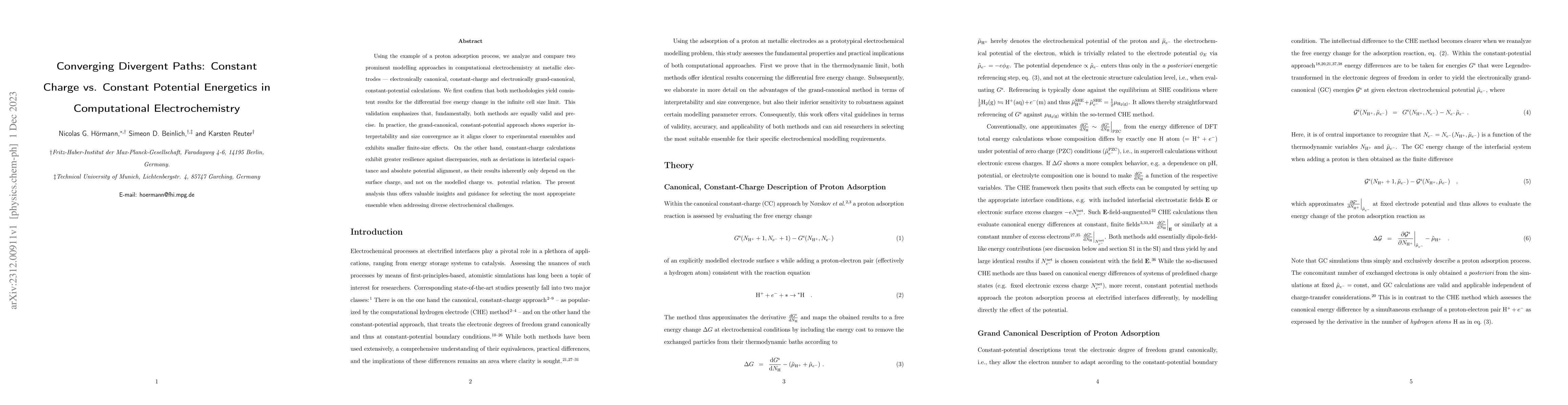 Thumbnail for Converging Divergent Paths: Constant Charge vs. Constant Potential
  Energetics in Computational Electrochemistry