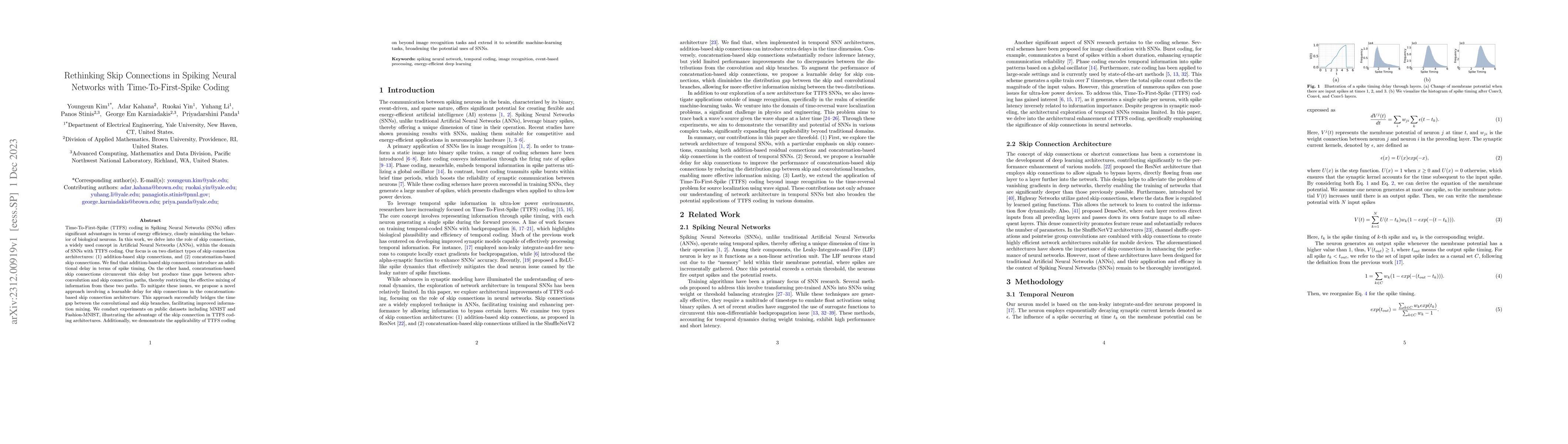 Thumbnail for Rethinking Skip Connections in Spiking Neural Networks with
  Time-To-First-Spike Coding