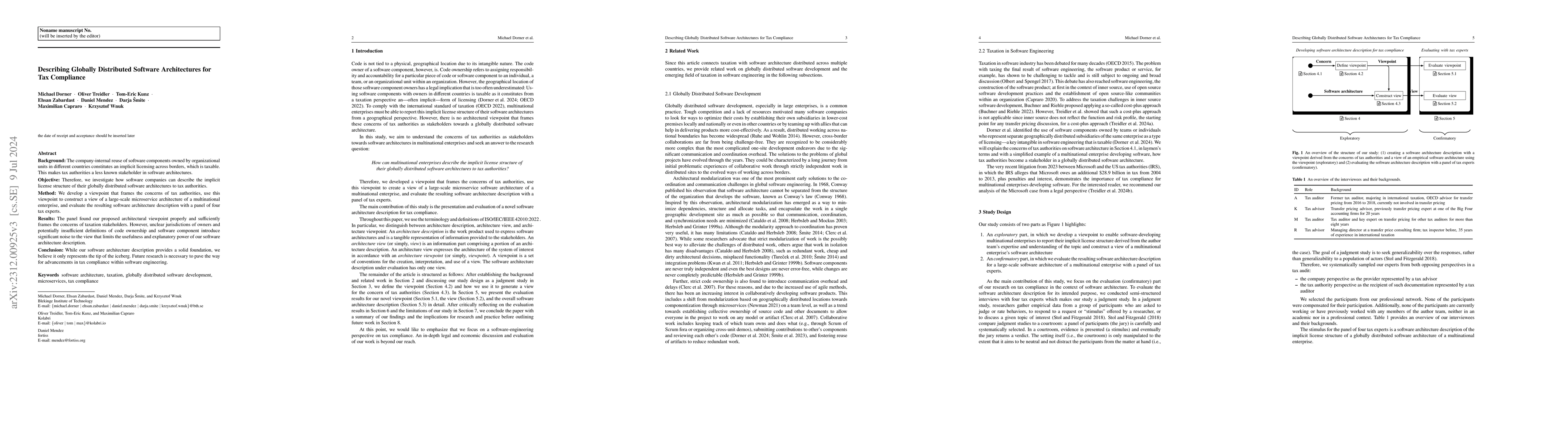 Thumbnail for Describing Globally Distributed Software Architectures for Tax
  Compliance