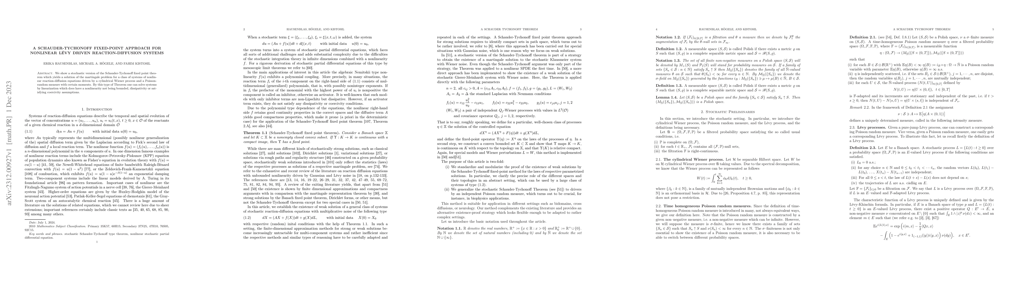 Thumbnail for A Schauder-Tychonoff fixed-point approach for nonlinear L\'evy driven
  reaction-diffusion systems