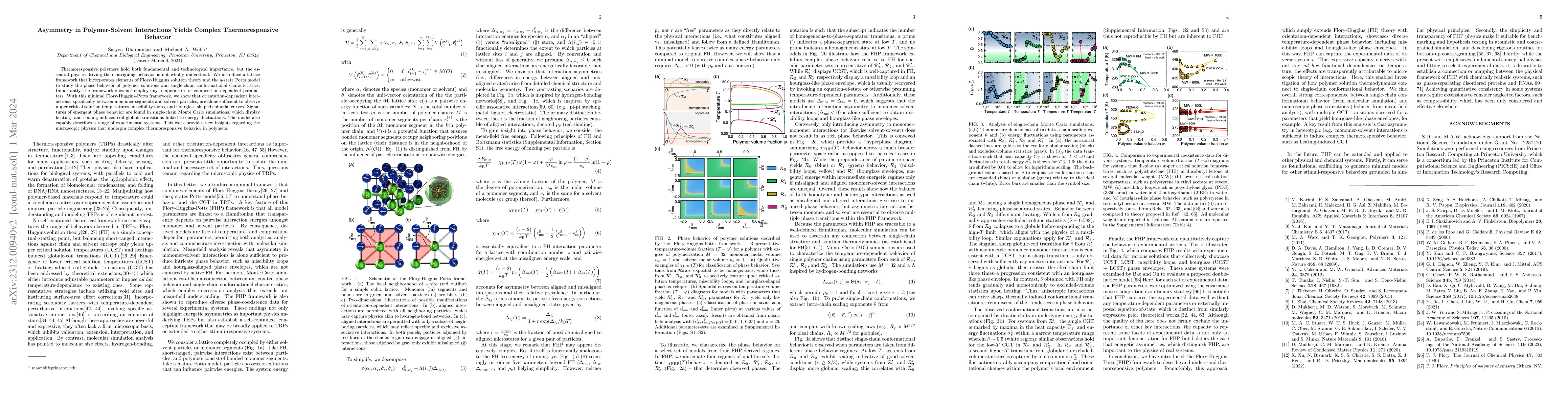 Thumbnail for Asymmetry in Polymer-Solvent Interactions Yields Complex
  Thermoresponsive Behavior