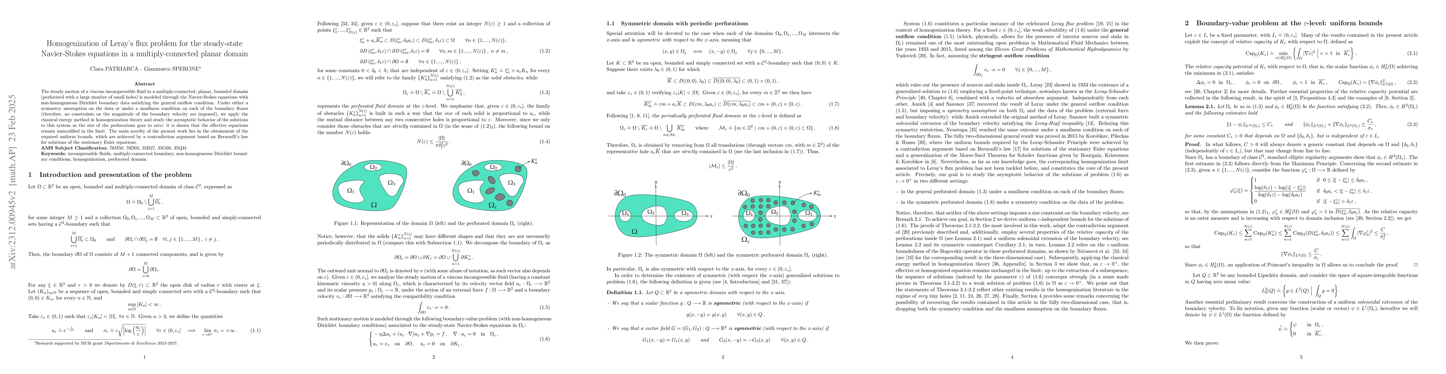 Thumbnail for Homogenization of Leray's flux problem for the steady-state
  Navier-Stokes equations in a multiply-connected planar domain