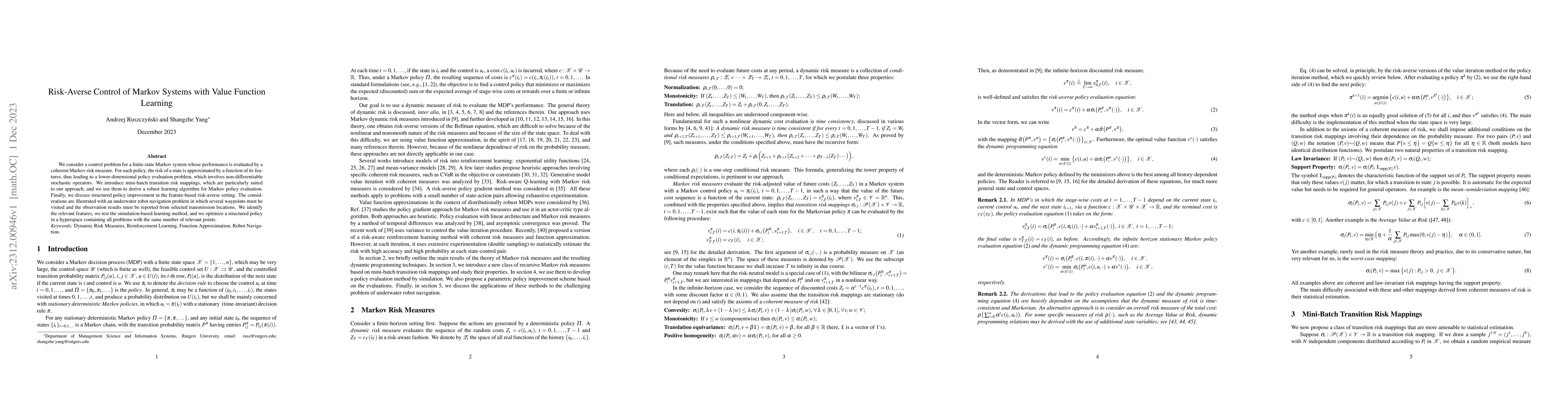 Thumbnail for Risk-Averse Control of Markov Systems with Value Function Learning