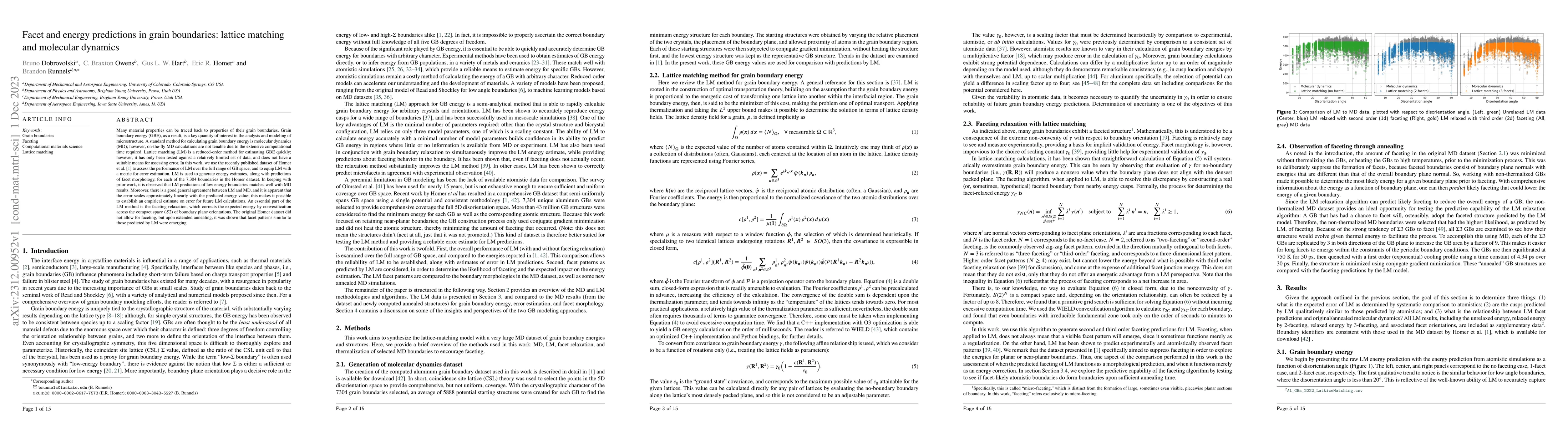 Thumbnail for Facet and energy predictions in grain boundaries: lattice matching and
  molecular dynamics