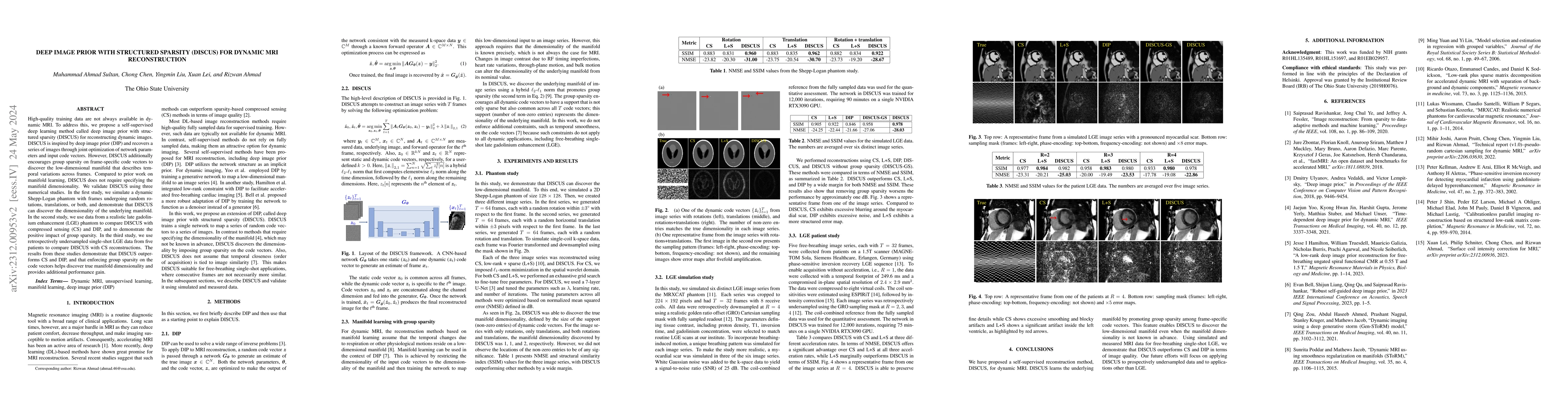 Thumbnail for Deep Image prior with StruCtUred Sparsity (DISCUS) for dynamic MRI
  reconstruction