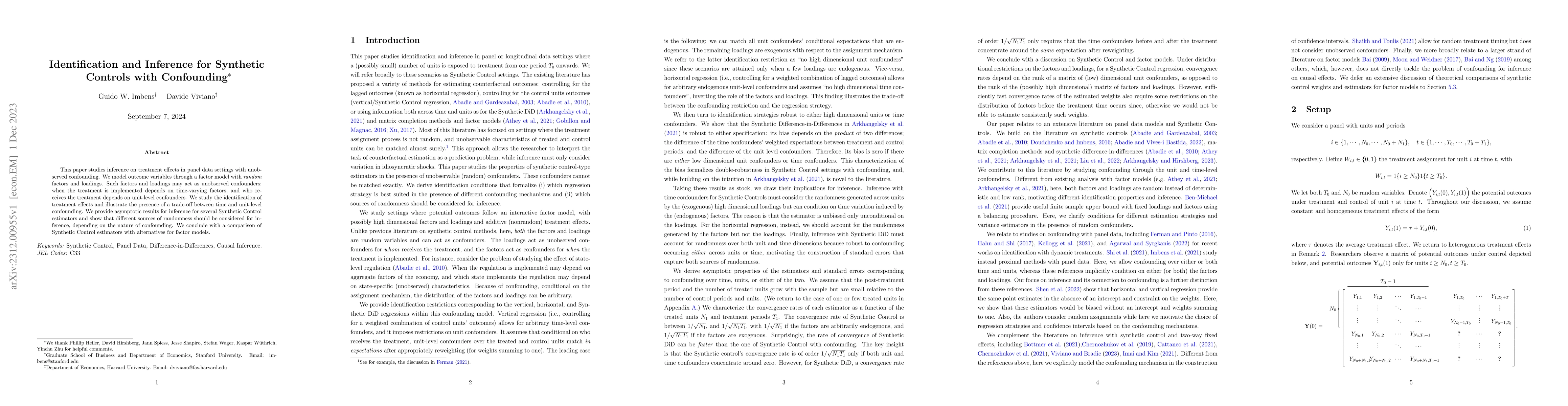 Thumbnail for Identification and Inference for Synthetic Controls with Confounding