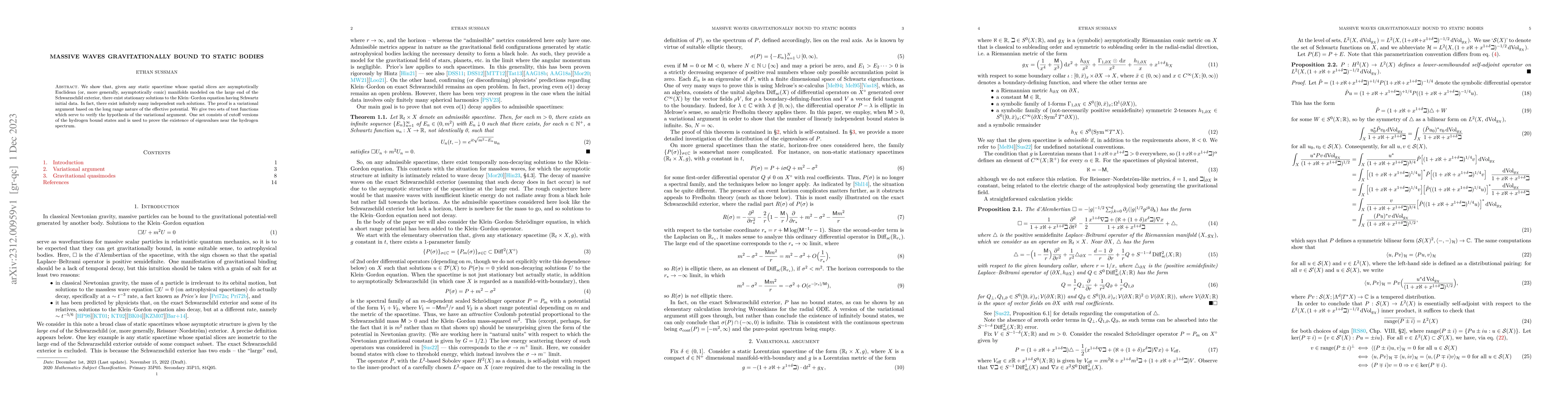 Thumbnail for Massive waves gravitationally bound to static bodies