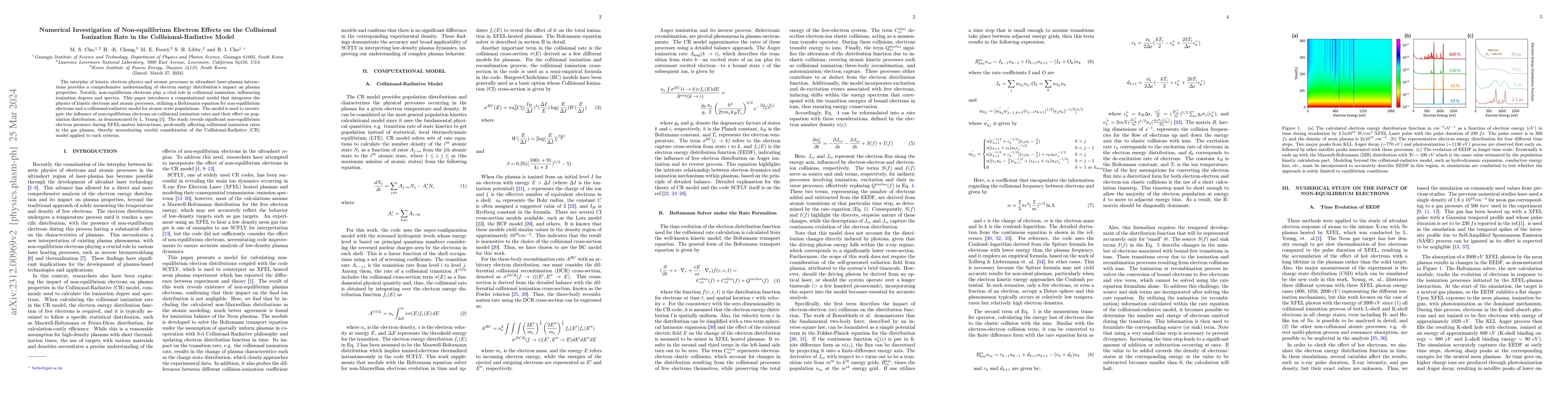 Thumbnail for Numerical Investigation of Non-equilibrium Electron Effects on the
  Collisional Ionization Rate in the Collisional-Radiative Model