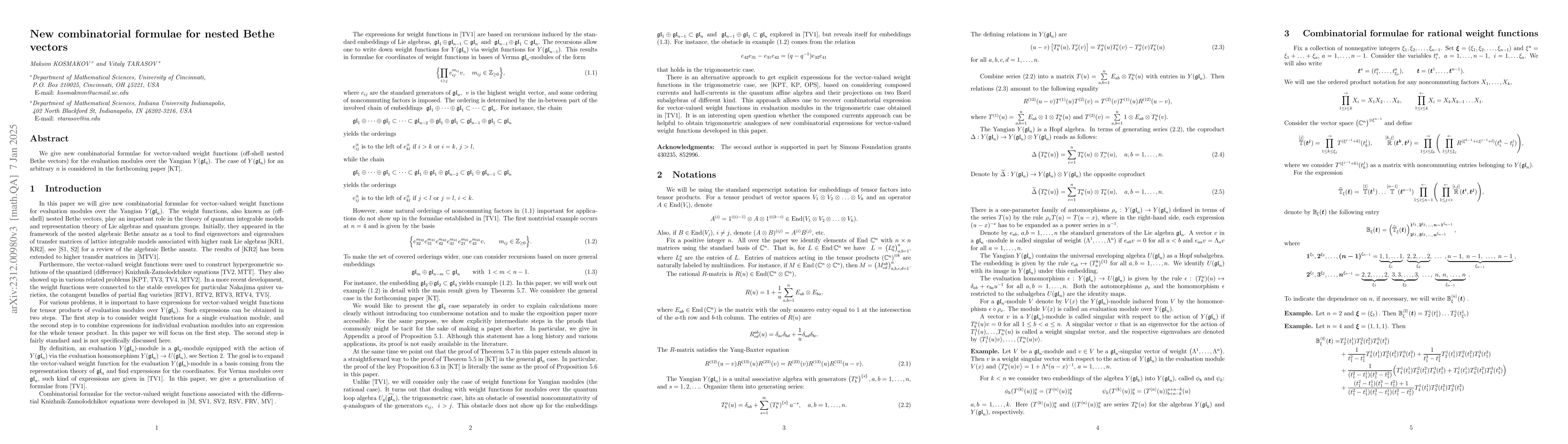 Thumbnail for New combinatorial formulae for nested Bethe vectors