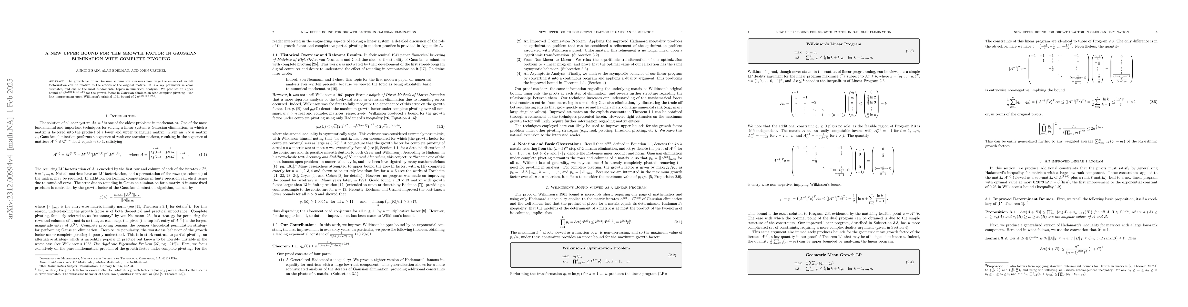 Thumbnail for A New Upper Bound For the Growth Factor in Gaussian Elimination with
  Complete Pivoting