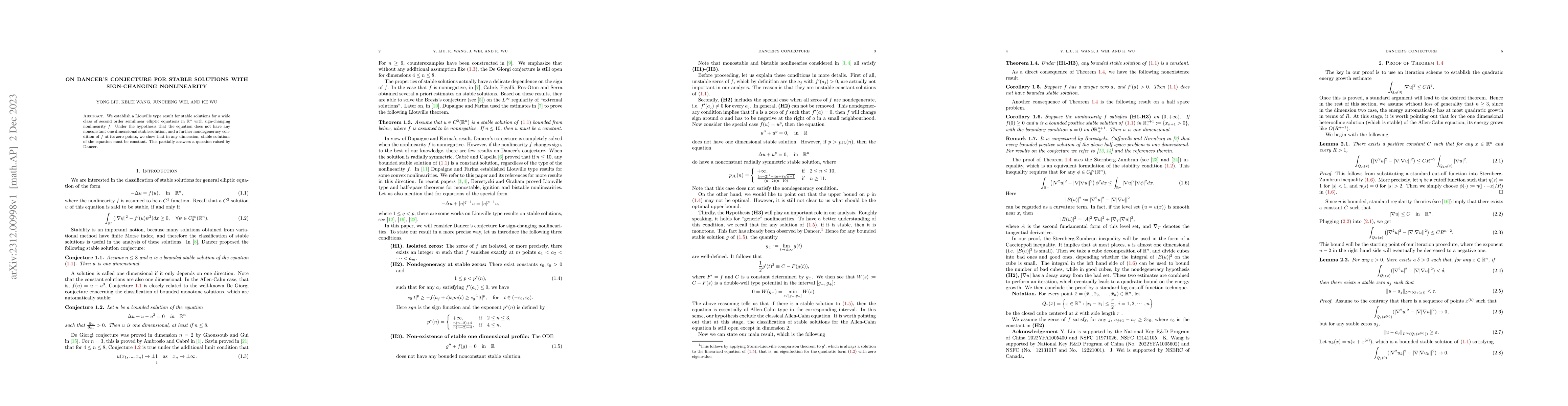 Thumbnail for On Dancer's conjecture for stable solutions with sign-changing
  nonlinearity
