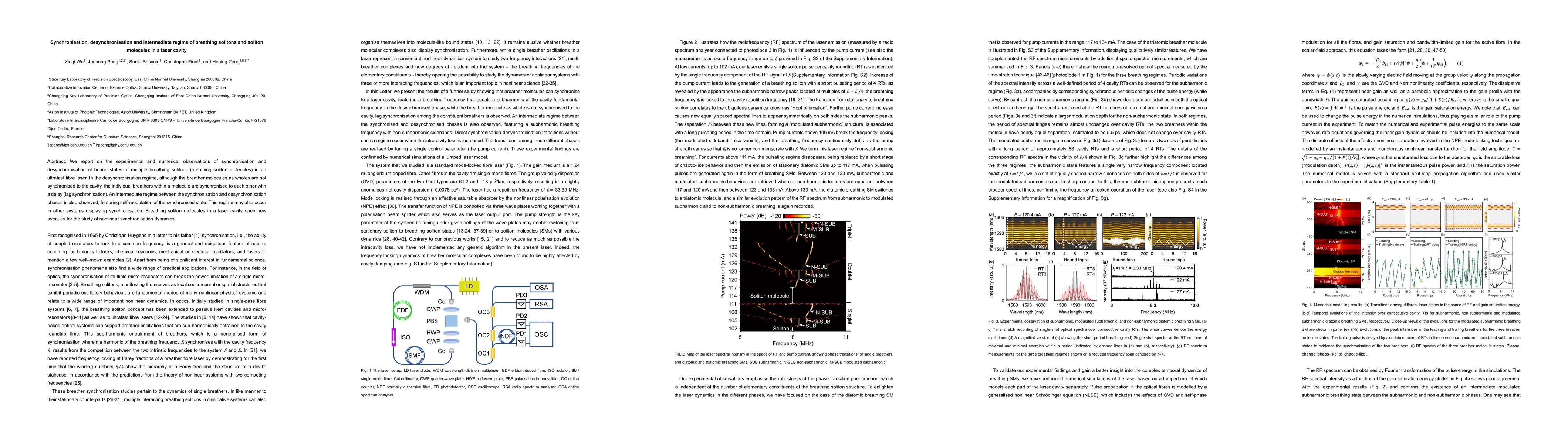 Thumbnail for Synchronisation, desynchronisation and intermediate regime of breathing
  solitons and soliton molecules in a laser cavity