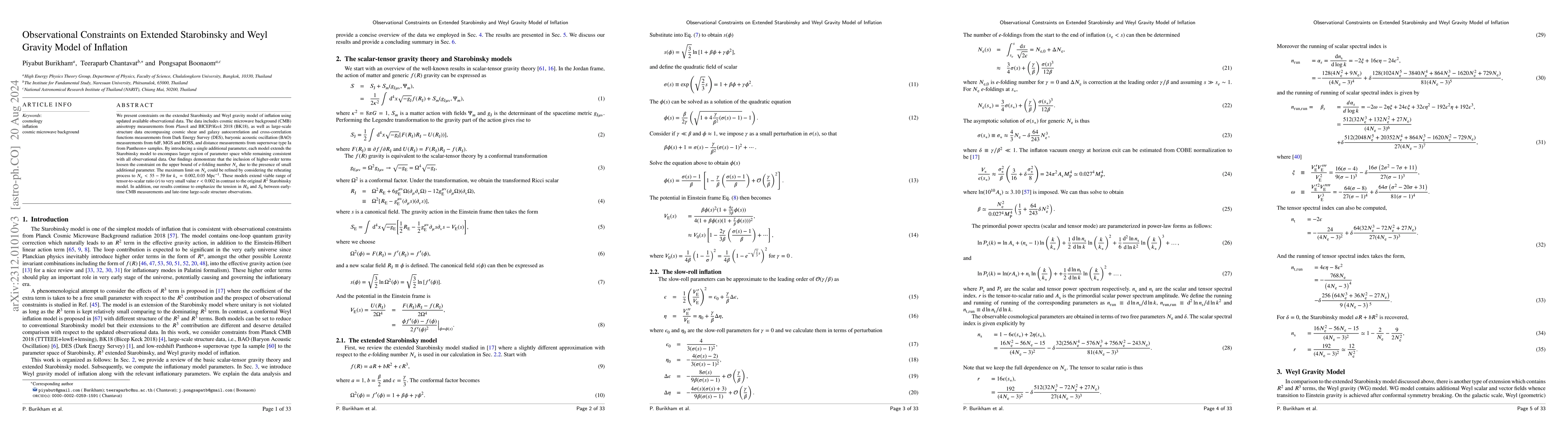 Thumbnail for Observational Constraints on Extended Starobinsky and Weyl Gravity Model
  of Inflation