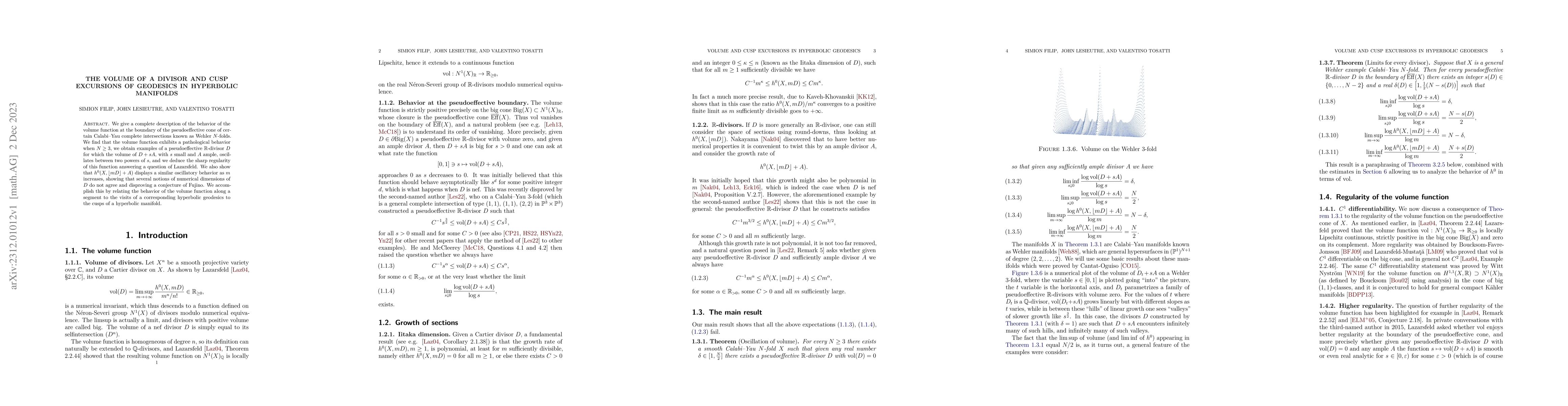 Thumbnail for The volume of a divisor and cusp excursions of geodesics in hyperbolic
  manifolds