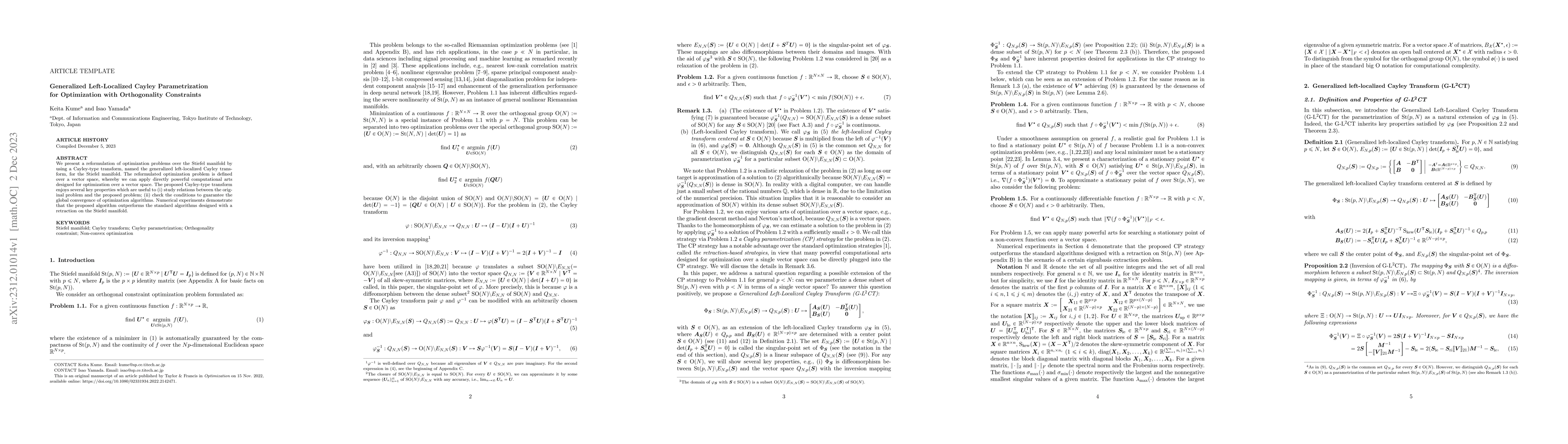 Thumbnail for Generalized Left-Localized Cayley Parametrization for Optimization with
  Orthogonality Constraints