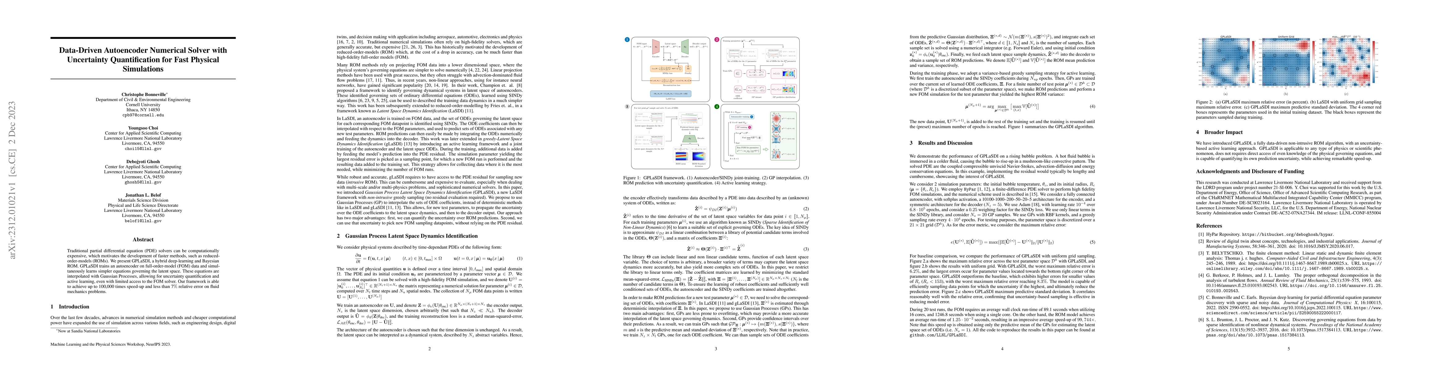 Thumbnail for Data-Driven Autoencoder Numerical Solver with Uncertainty Quantification
  for Fast Physical Simulations