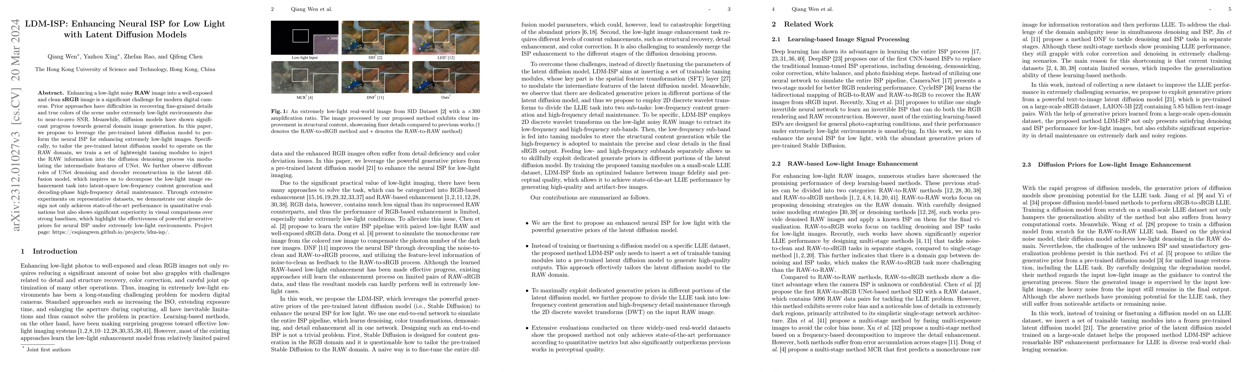 Thumbnail for LDM-ISP: Enhancing Neural ISP for Low Light with Latent Diffusion Models