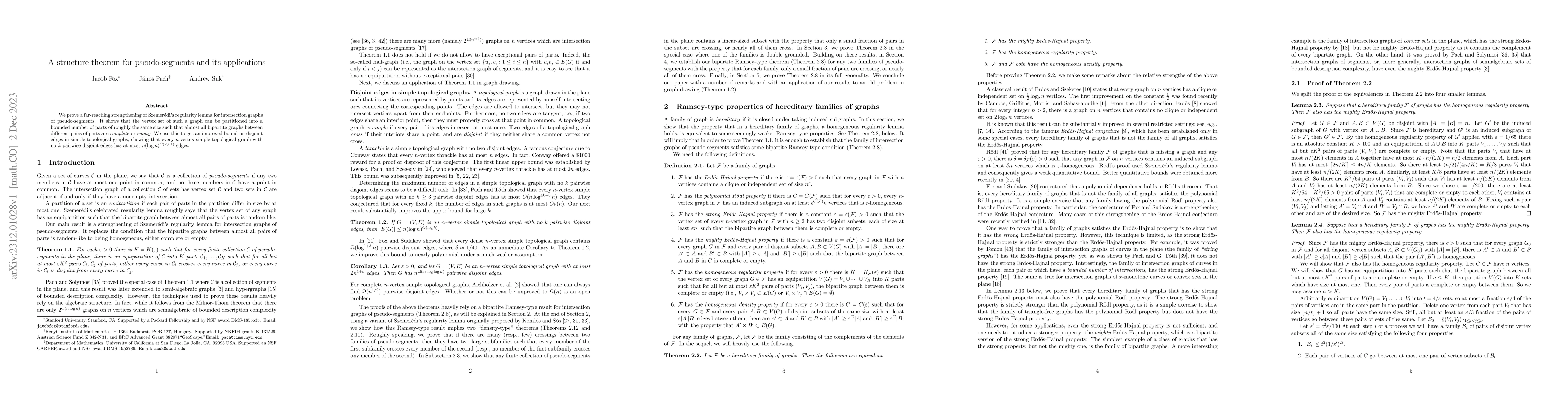 Thumbnail for A structure theorem for pseudo-segments and its applications