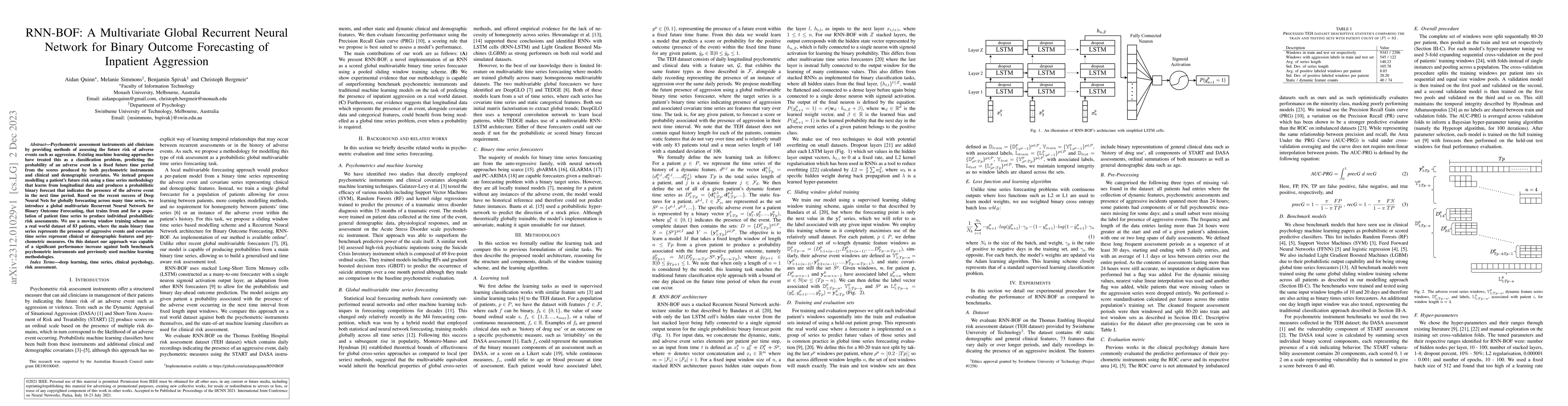 Thumbnail for RNN-BOF: A Multivariate Global Recurrent Neural Network for Binary
  Outcome Forecasting of Inpatient Aggression