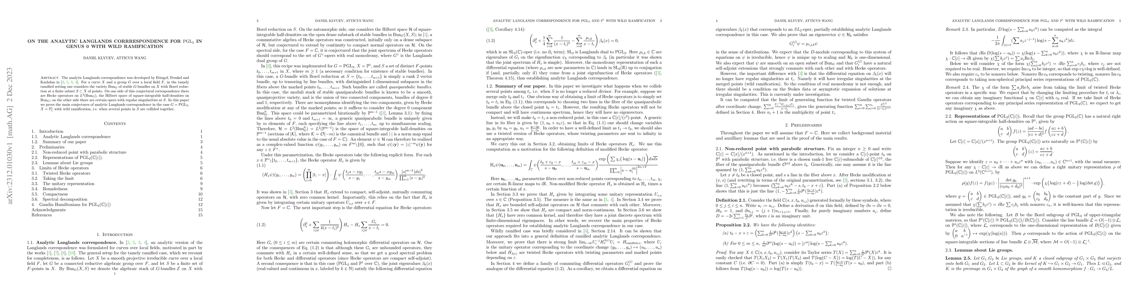 Thumbnail for On the Analytic Langlands Corrrespondence for $\operatorname{PGL}_2$ in
  Genus 0 with Wild Ramification