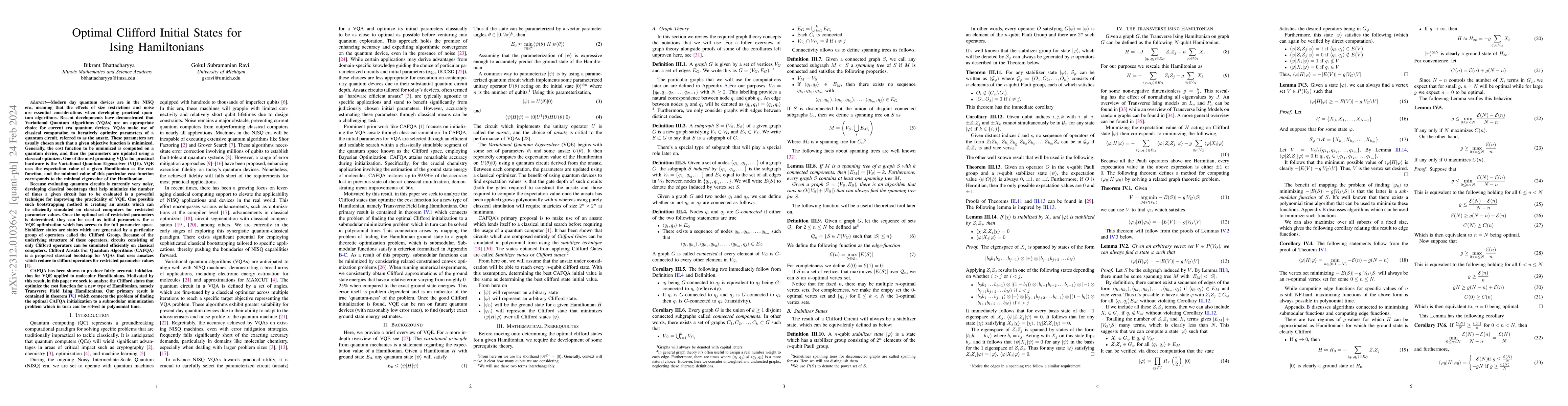 Thumbnail for Optimal Clifford Initial States for Ising Hamiltonians