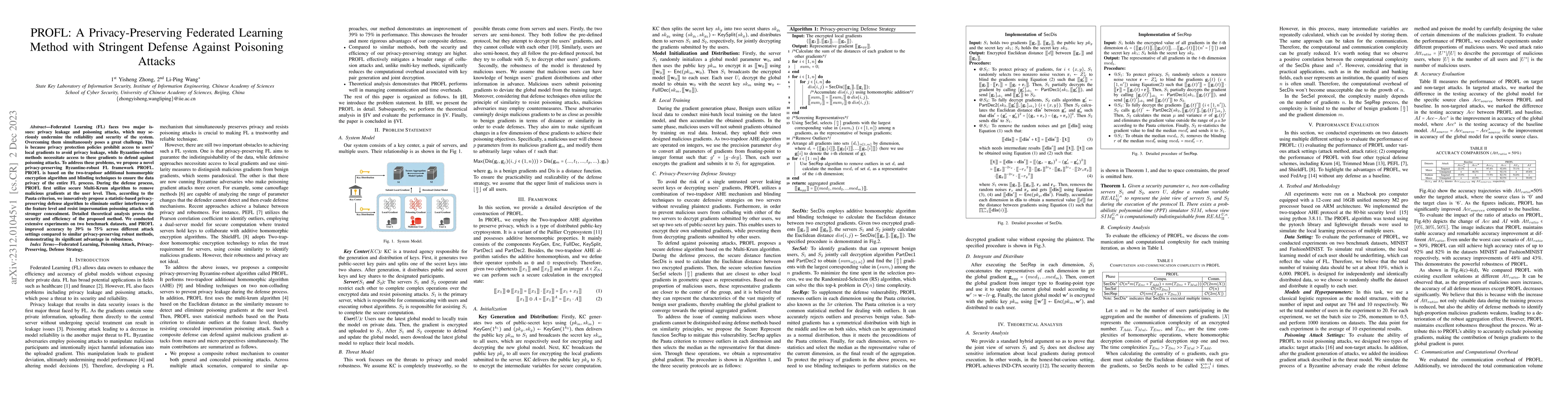 Thumbnail for PROFL: A Privacy-Preserving Federated Learning Method with Stringent
  Defense Against Poisoning Attacks
