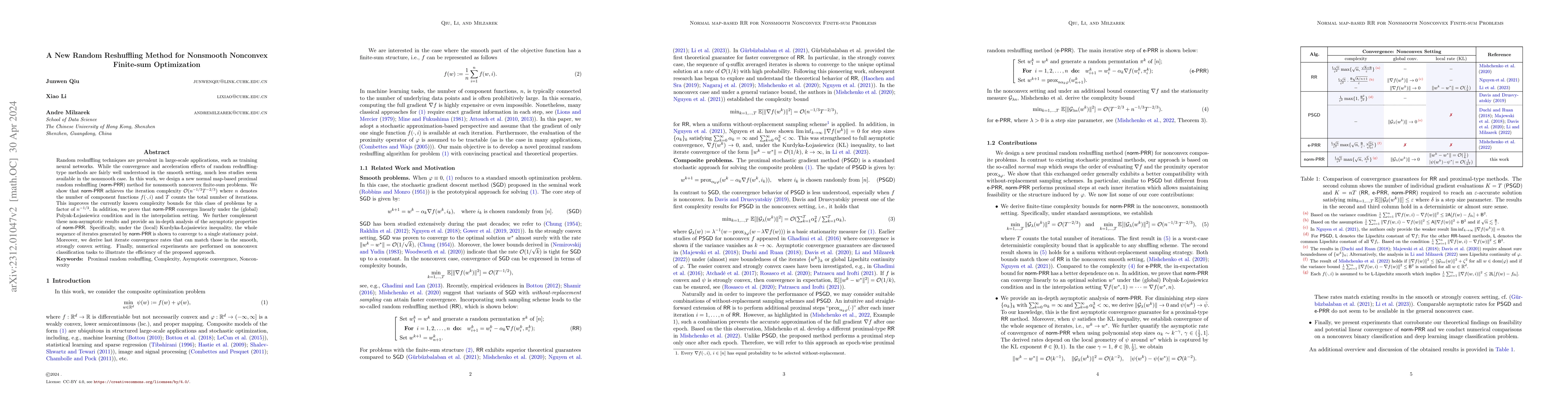 Thumbnail for A New Random Reshuffling Method for Nonsmooth Nonconvex Finite-sum
  Optimization