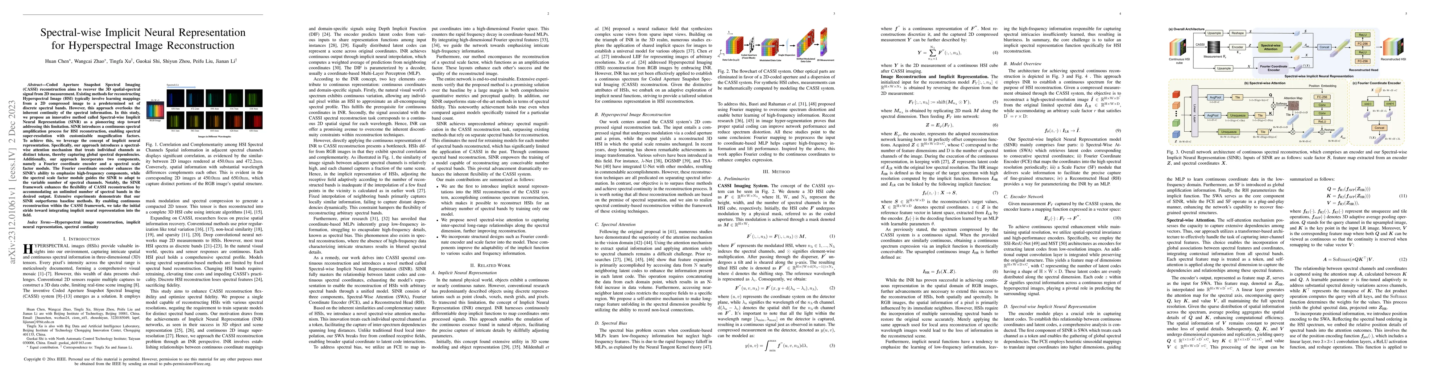 Thumbnail for Spectral-wise Implicit Neural Representation for Hyperspectral Image
  Reconstruction