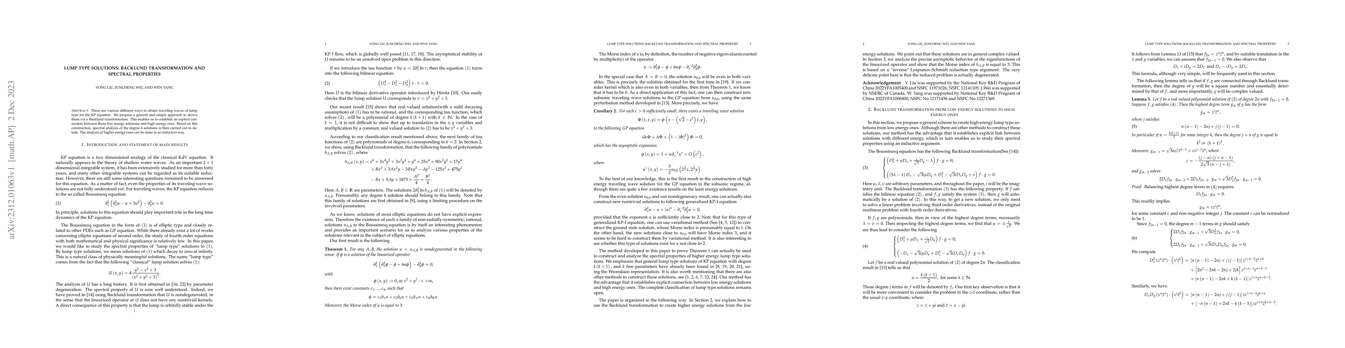 Thumbnail for Lump type solutions: Backlund transformation and spectral properties