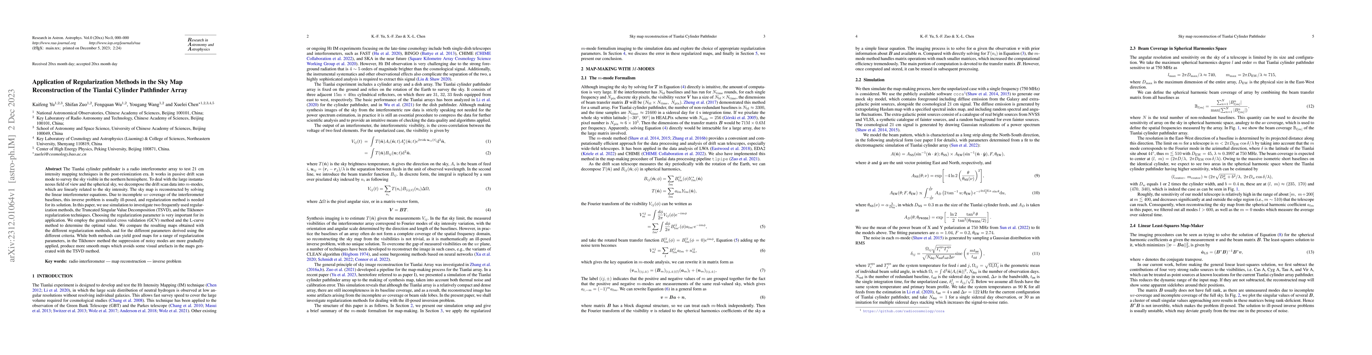 Thumbnail for Application of Regularization Methods in the Sky Map Reconstruction of
  the Tianlai Cylinder Pathfinder Array