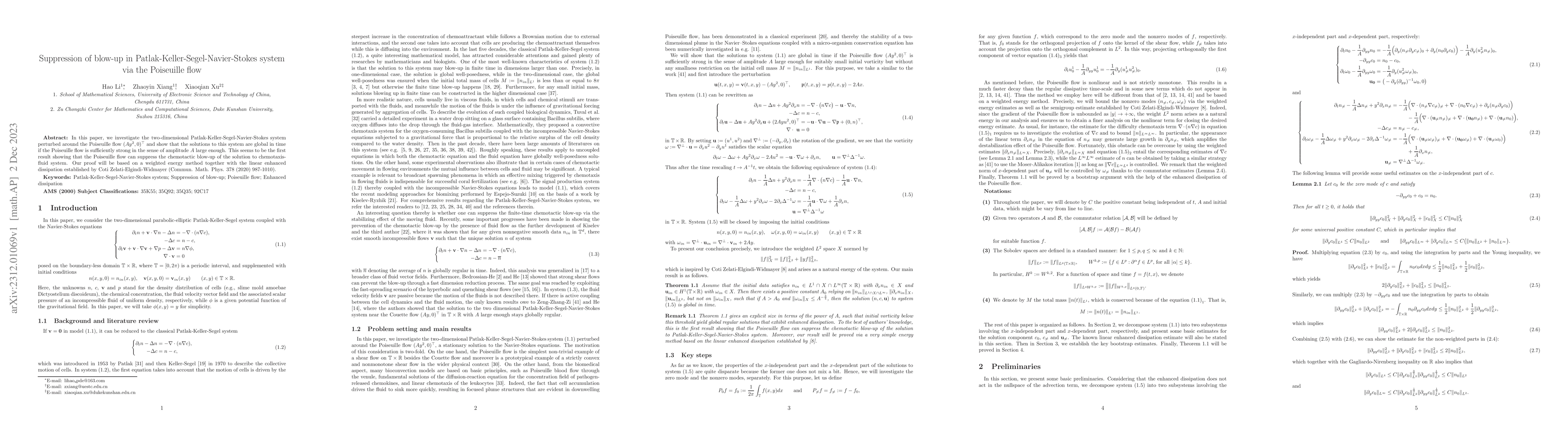Thumbnail for Suppression of blow-up in Patlak-Keller-Segel-Navier-Stokes system via
  the Poiseuille flow