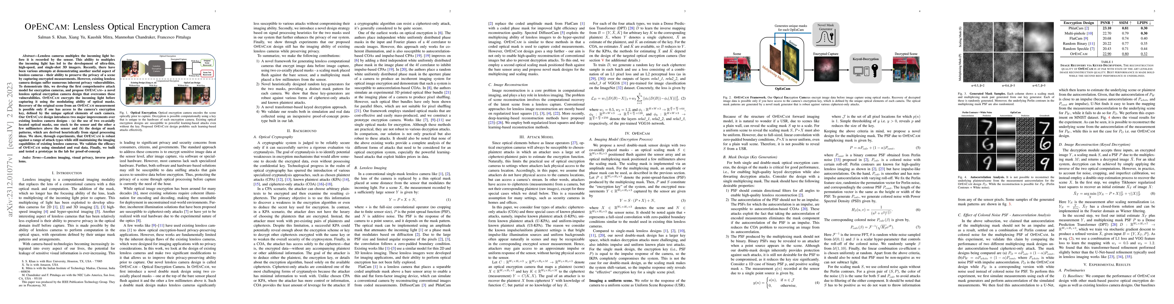 Thumbnail for OpEnCam: Lensless Optical Encryption Camera