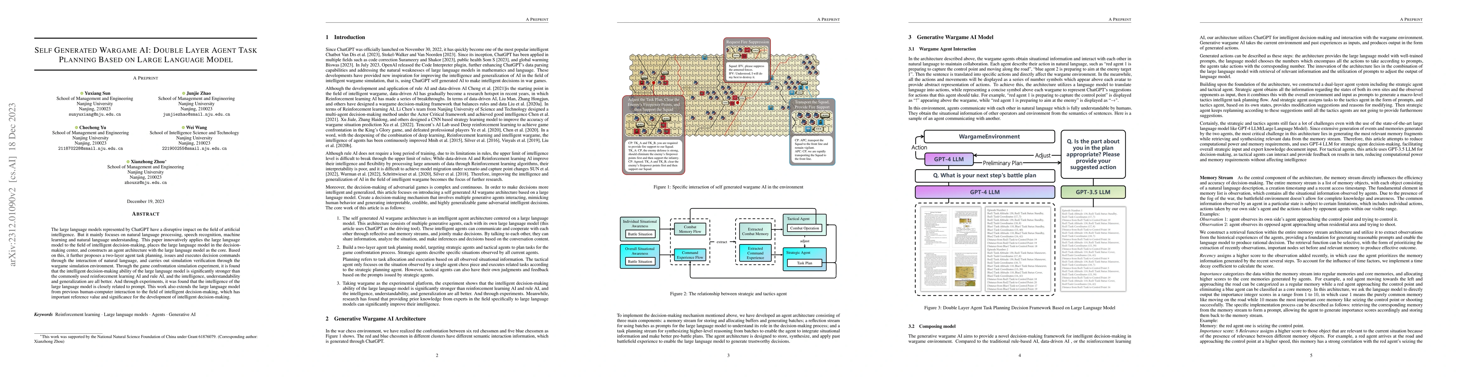 Thumbnail for Self Generated Wargame AI: Double Layer Agent Task Planning Based on
  Large Language Model
