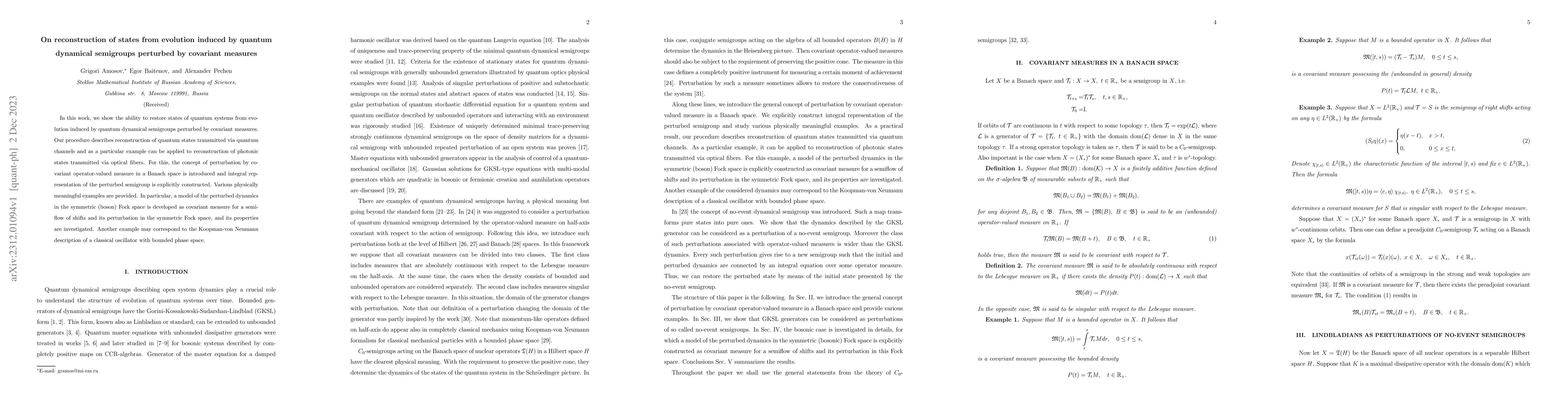 Thumbnail for On reconstruction of states from evolution induced by quantum dynamical
  semigroups perturbed by covariant measures