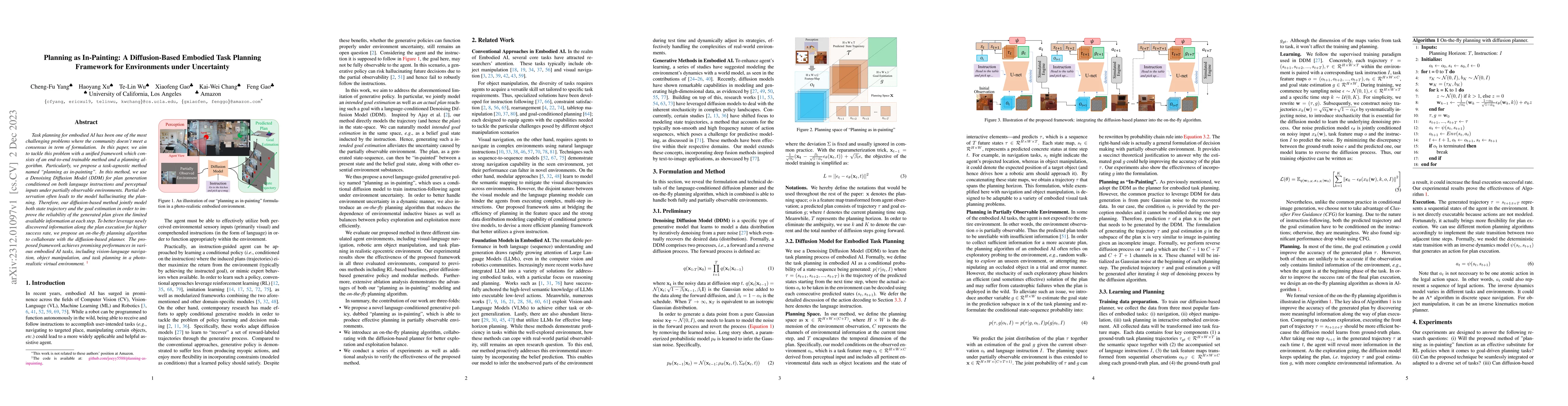 Thumbnail for Planning as In-Painting: A Diffusion-Based Embodied Task Planning
  Framework for Environments under Uncertainty