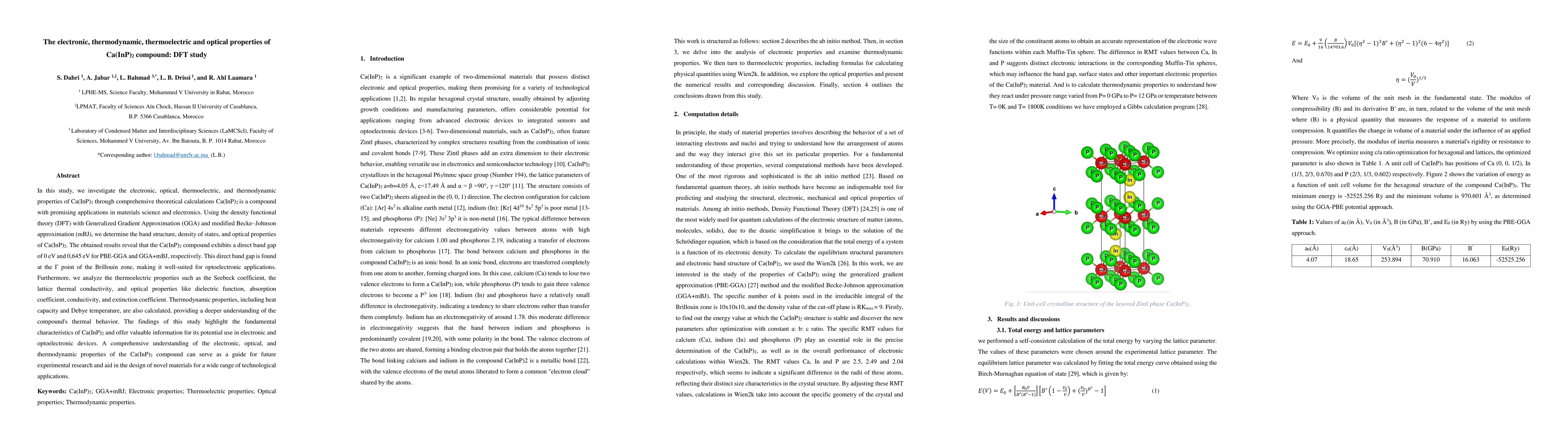 Thumbnail for The electronic, thermodynamic, thermoelectric and optical properties of
  Ca(InP)2 compound: DFT study
