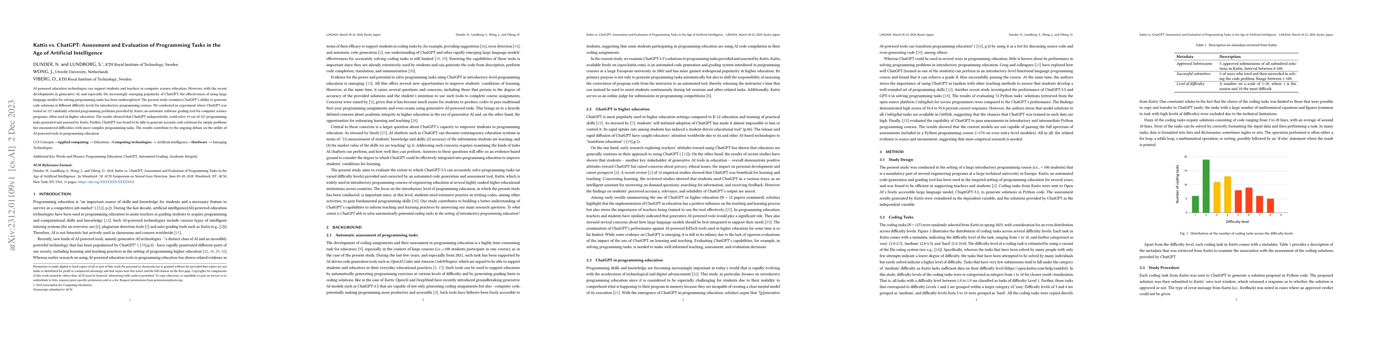 Thumbnail for Kattis vs. ChatGPT: Assessment and Evaluation of Programming Tasks in
  the Age of Artificial Intelligence