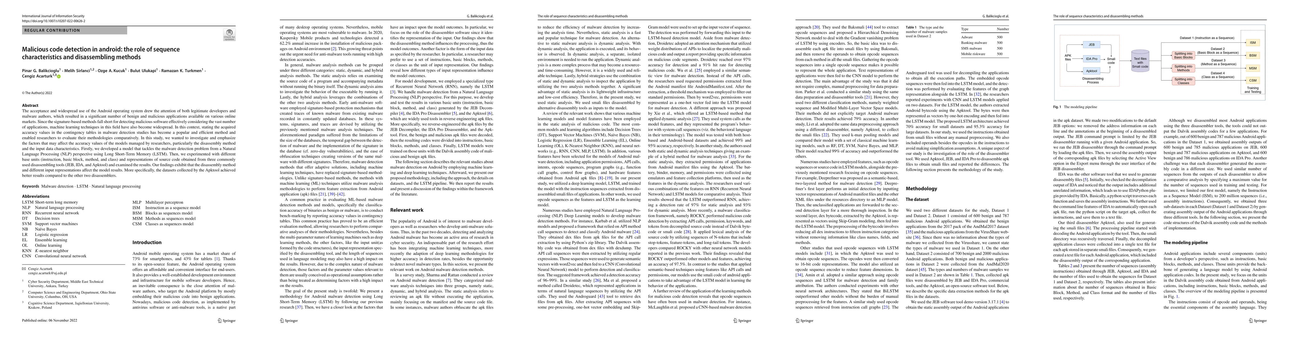 Thumbnail for Malicious code detection in android: the role of sequence
  characteristics and disassembling methods