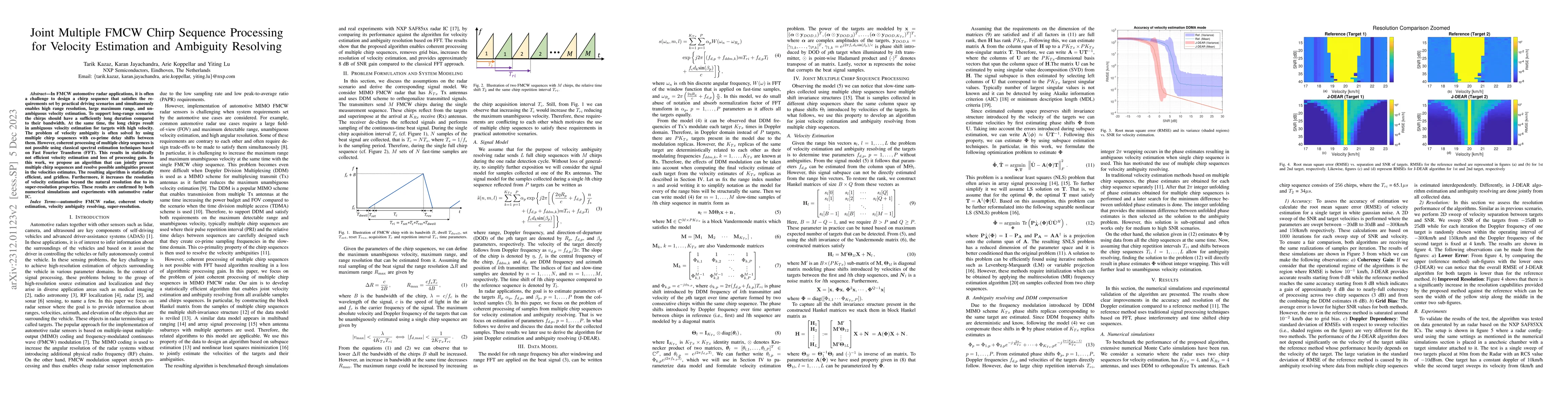 Thumbnail for Joint Multiple FMCW Chirp Sequence Processing for Velocity Estimation
  and Ambiguity Resolving
