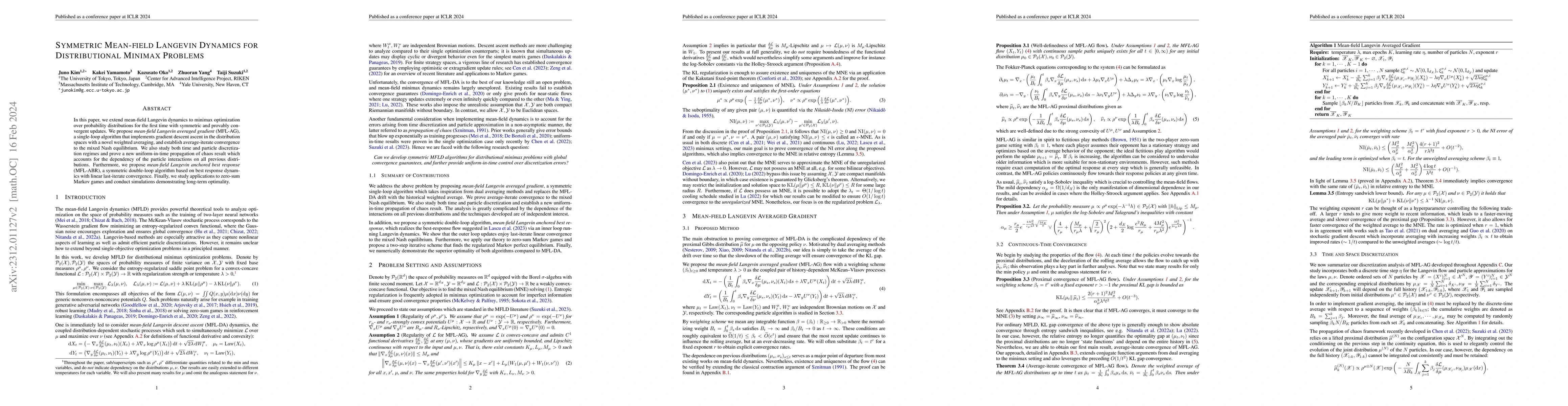 Thumbnail for Symmetric Mean-field Langevin Dynamics for Distributional Minimax
  Problems