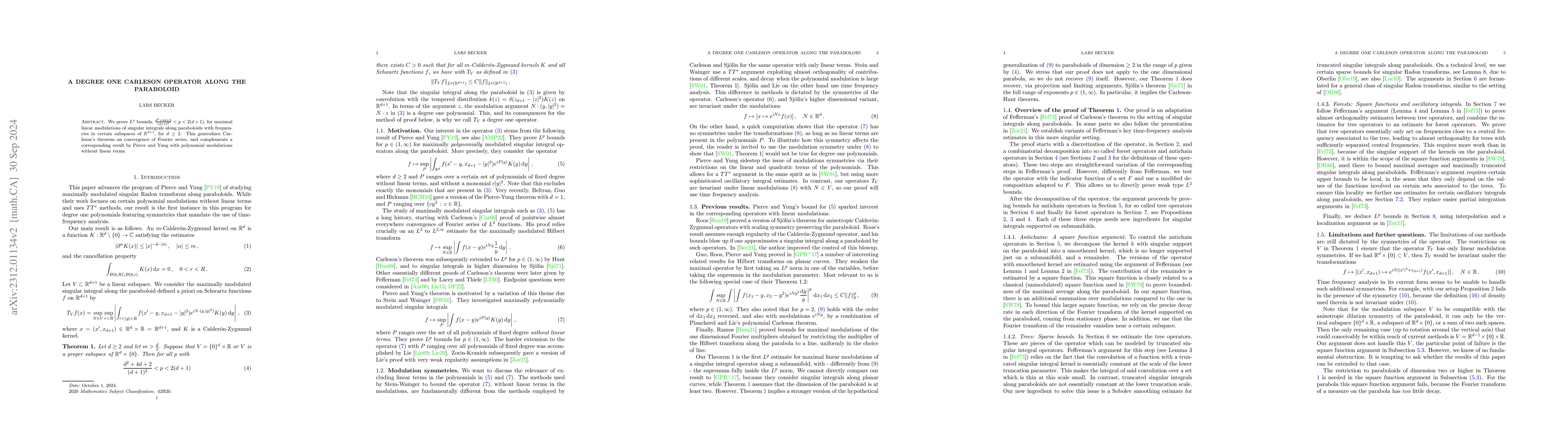 Thumbnail for A degree one Carleson operator along the paraboloid