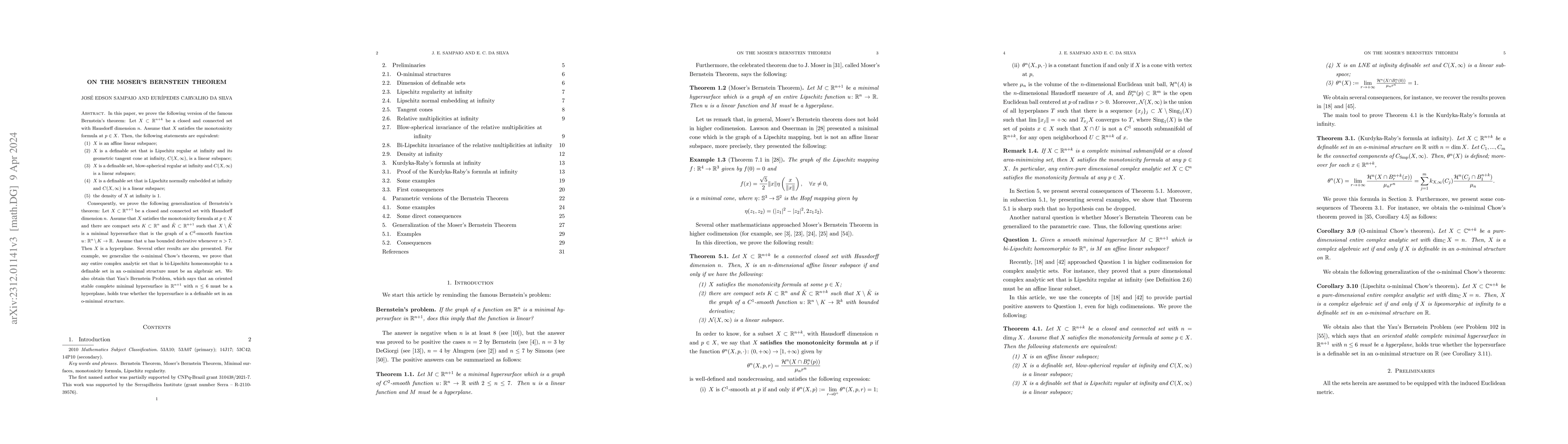 Thumbnail for On the Moser's Bernstein Theorem
