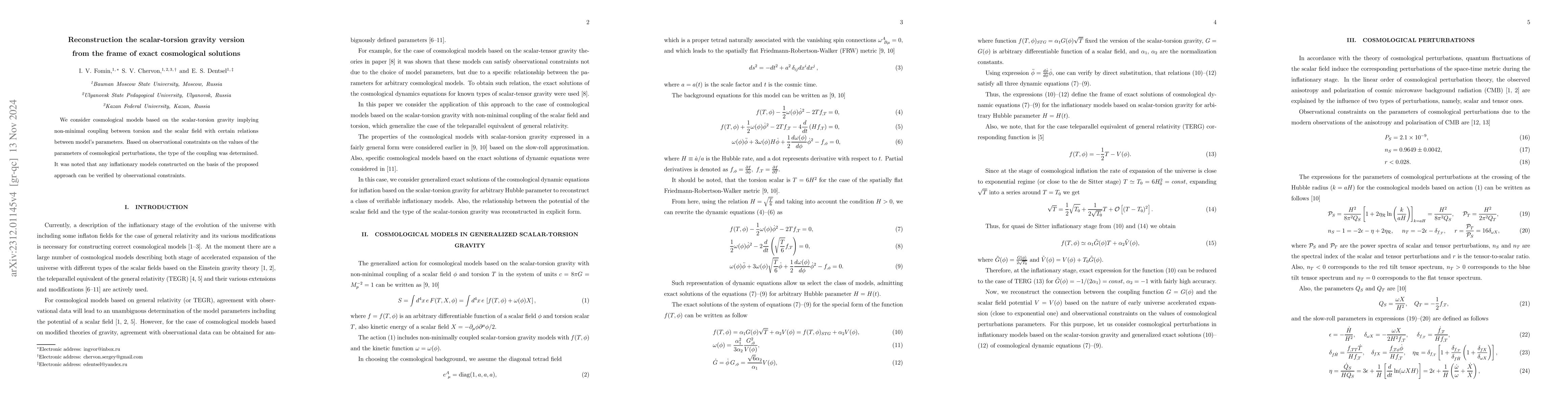 Thumbnail for Reconstruction the scalar-torsion gravity version from the frame of
  exact cosmological solutions