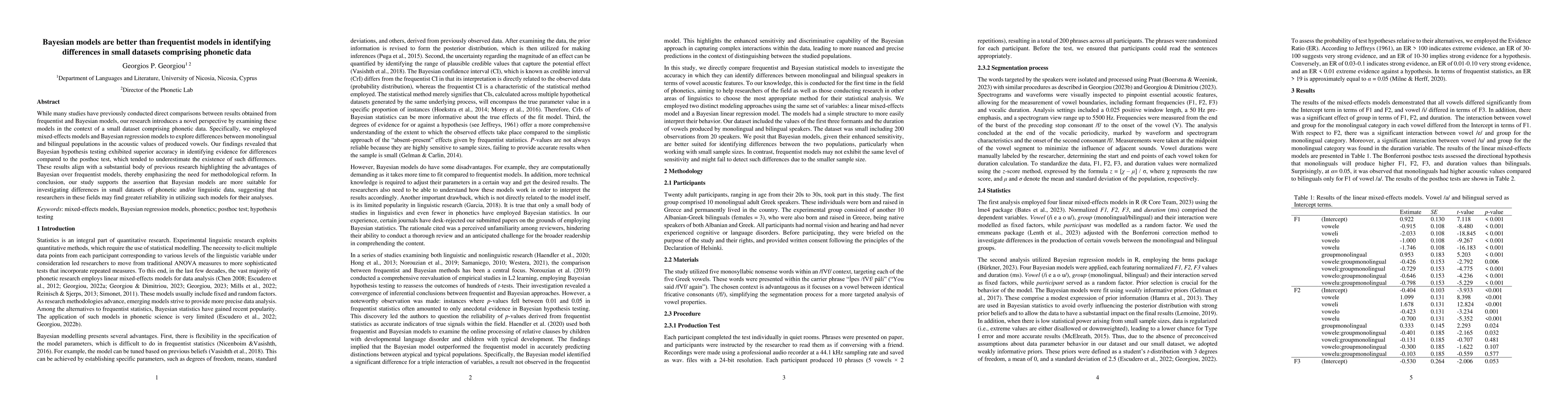 Thumbnail for Bayesian models are better than frequentist models in identifying
  differences in small datasets comprising phonetic data